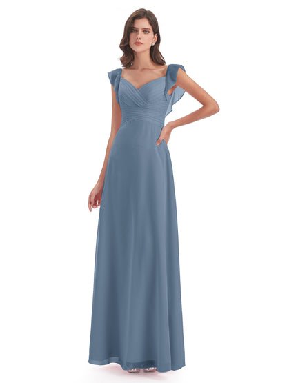 Courtney Sheath V-Neck Straps Chiffon Long Bridesmaid Dresses