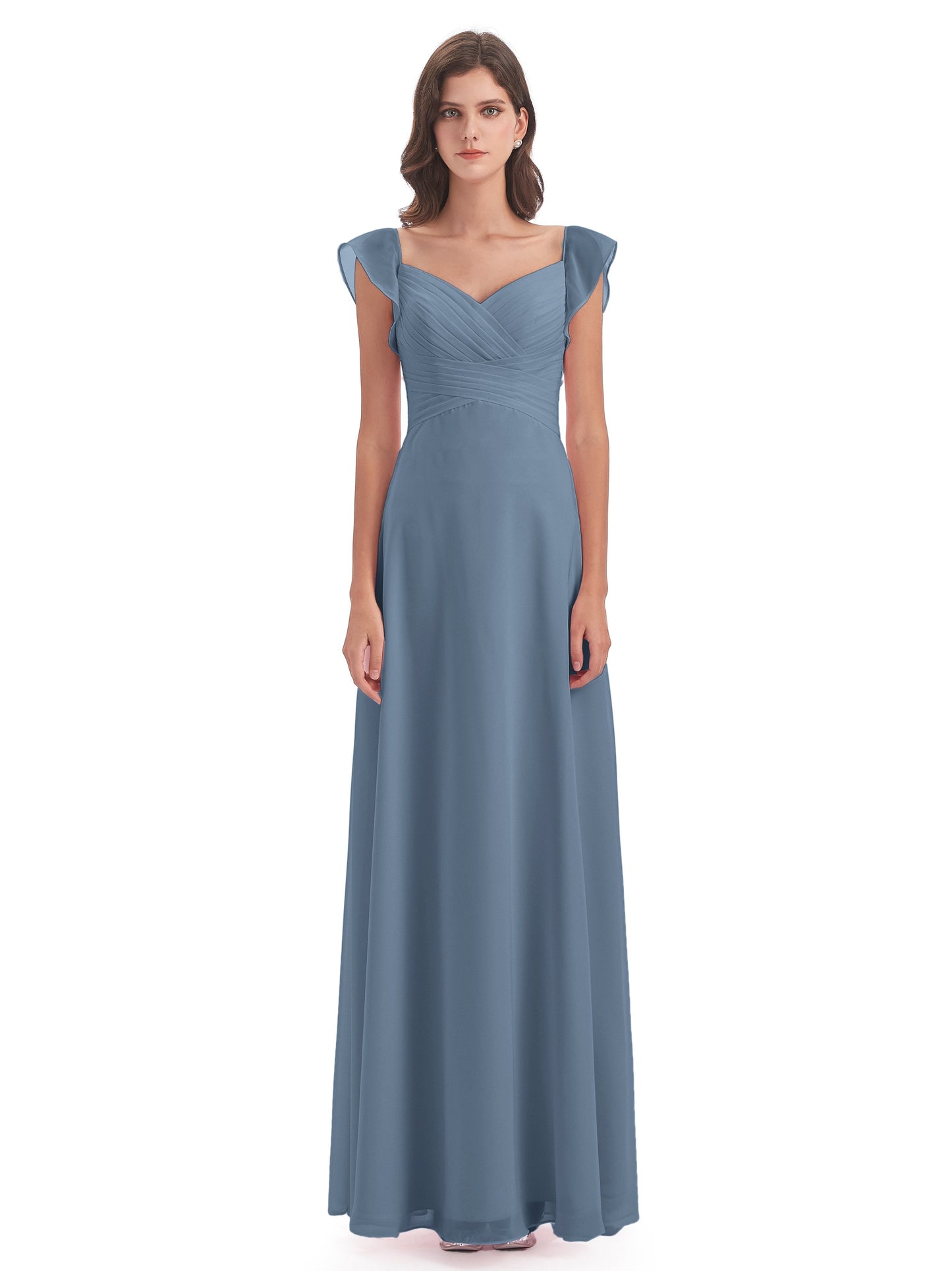 Courtney Sheath V-Neck Straps Chiffon Long Bridesmaid Dresses