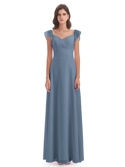 Courtney Sheath V-Neck Straps Chiffon Long Bridesmaid Dresses