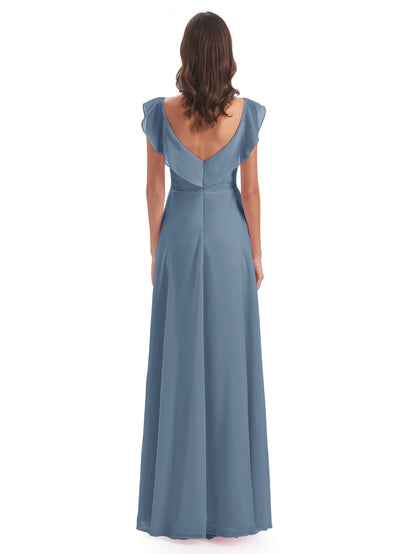Courtney Sheath V-Neck Straps Chiffon Long Bridesmaid Dresses