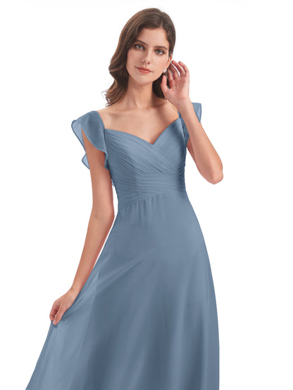 Courtney Sheath V-Neck Straps Chiffon Long Bridesmaid Dresses