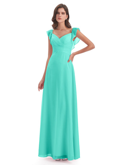 Courtney Sheath V-Neck Straps Chiffon Long Bridesmaid Dresses