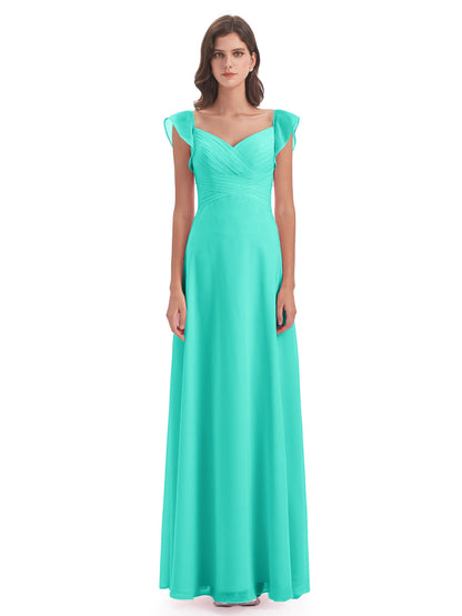 Courtney Sheath V-Neck Straps Chiffon Long Bridesmaid Dresses