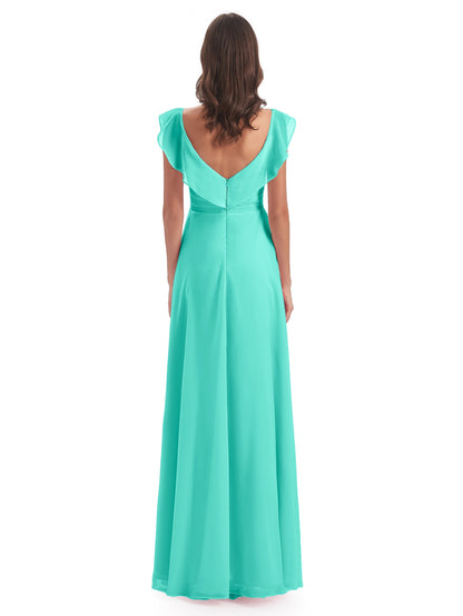 Courtney Sheath V-Neck Straps Chiffon Long Bridesmaid Dresses