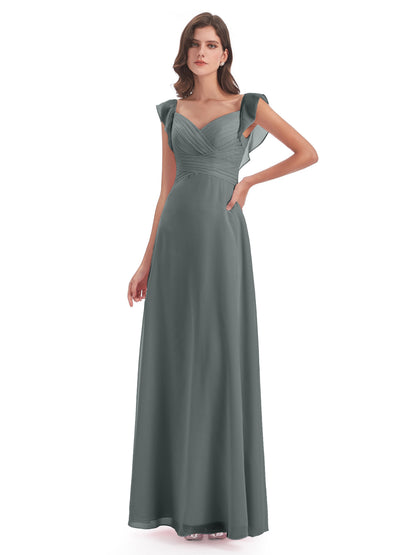 Courtney Sheath V-Neck Straps Chiffon Long Bridesmaid Dresses