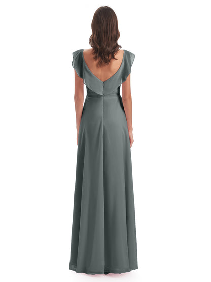 Courtney Sheath V-Neck Straps Chiffon Long Bridesmaid Dresses