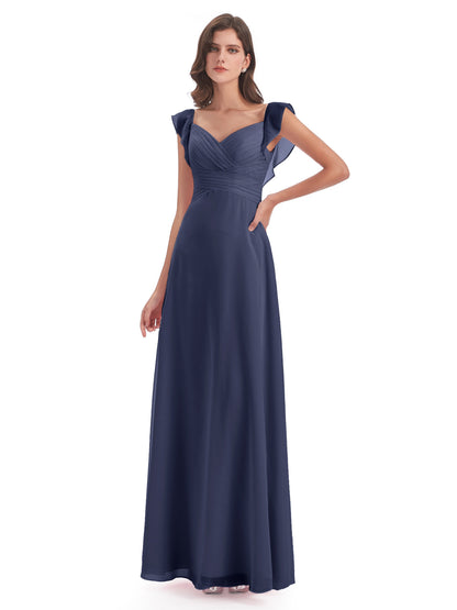 Courtney Sheath V-Neck Straps Chiffon Long Bridesmaid Dresses