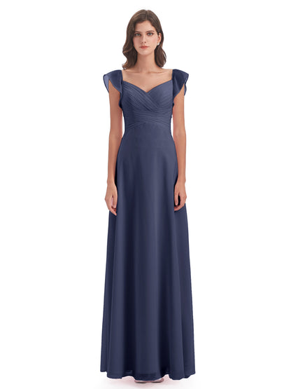 Courtney Sheath V-Neck Straps Chiffon Long Bridesmaid Dresses