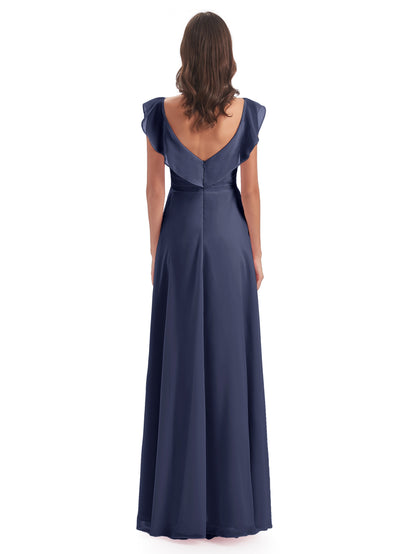 Courtney Sheath V-Neck Straps Chiffon Long Bridesmaid Dresses