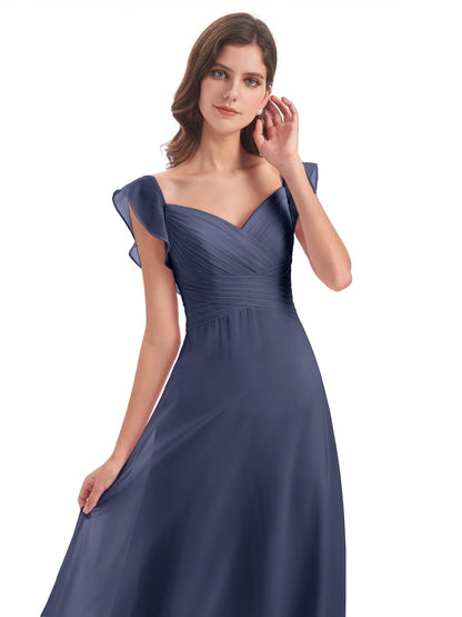 Courtney Sheath V-Neck Straps Chiffon Long Bridesmaid Dresses