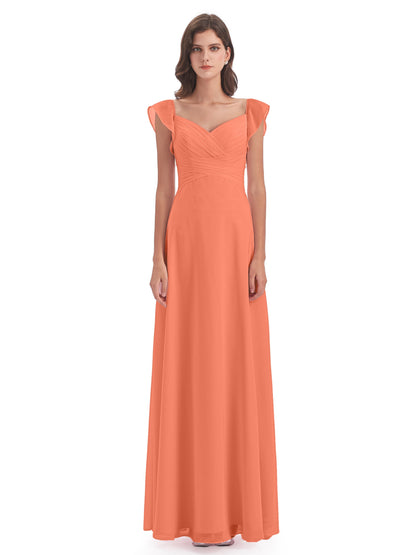 Courtney Sheath V-Neck Straps Chiffon Long Bridesmaid Dresses