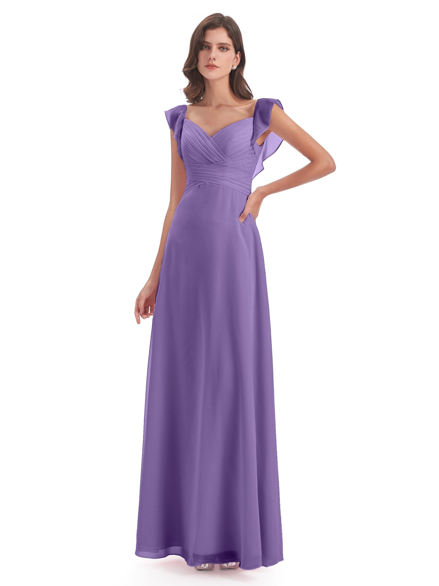 Courtney Sheath V-Neck Straps Chiffon Long Bridesmaid Dresses