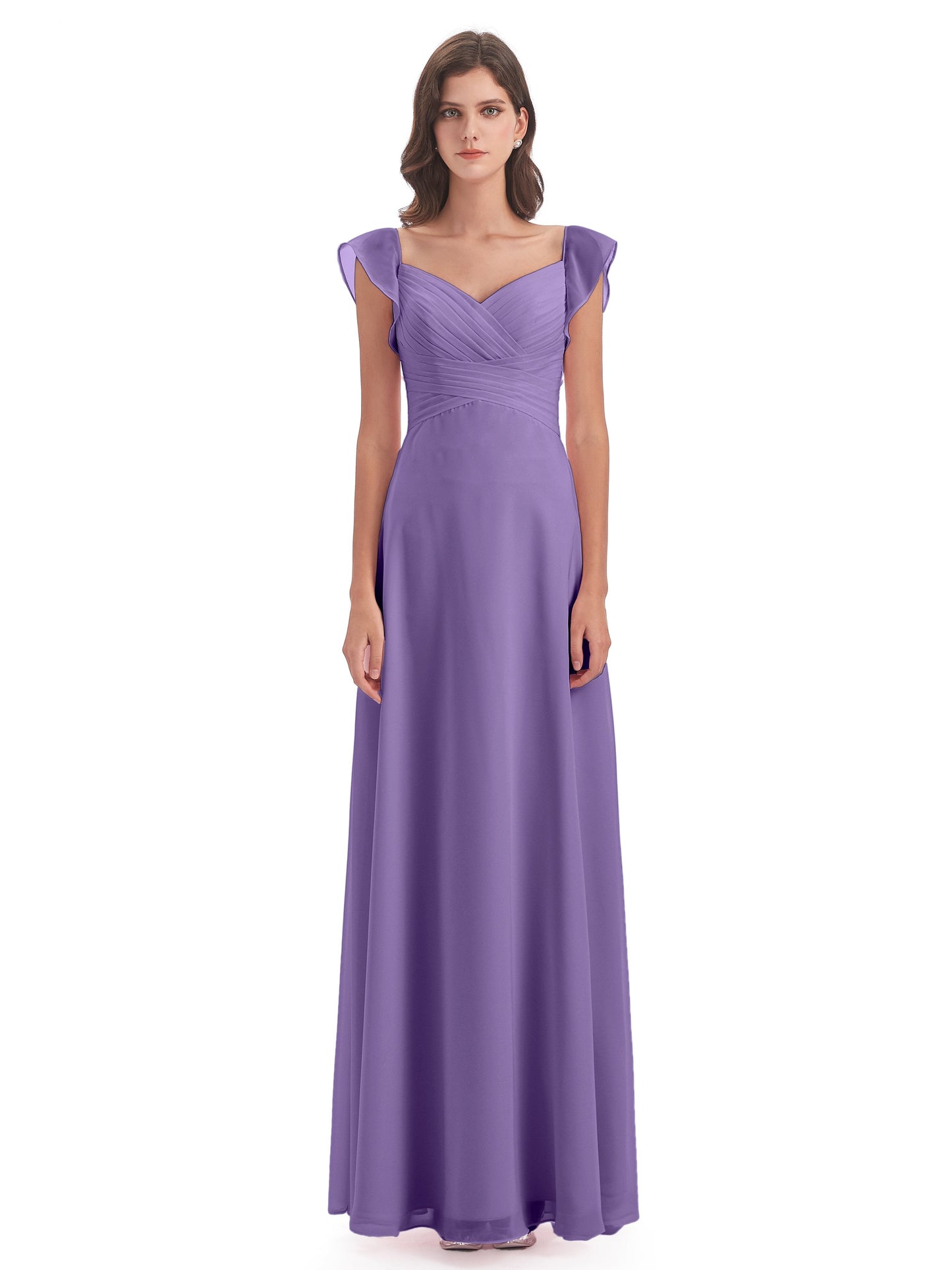 Courtney Sheath V-Neck Straps Chiffon Long Bridesmaid Dresses