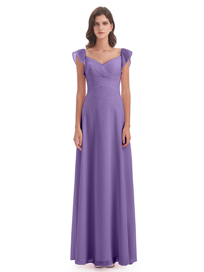 Courtney Sheath V-Neck Straps Chiffon Long Bridesmaid Dresses