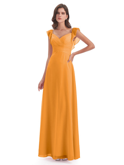Courtney Sheath V-Neck Straps Chiffon Long Bridesmaid Dresses