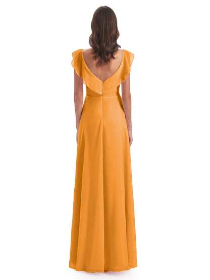 Courtney Sheath V-Neck Straps Chiffon Long Bridesmaid Dresses