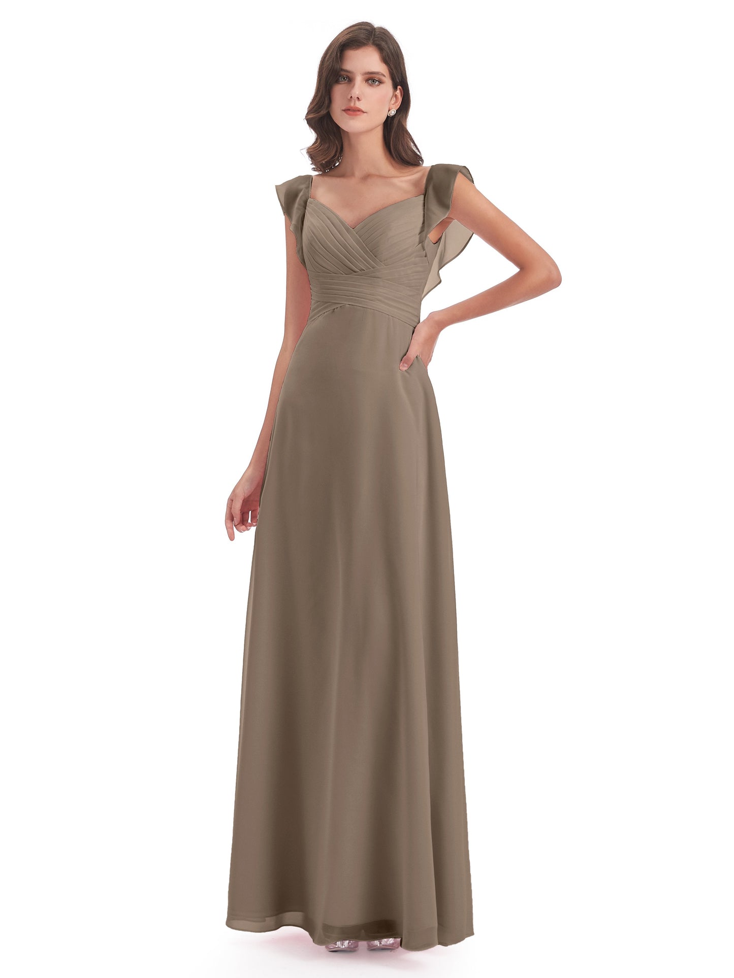 Courtney Sheath V-Neck Straps Chiffon Long Bridesmaid Dresses