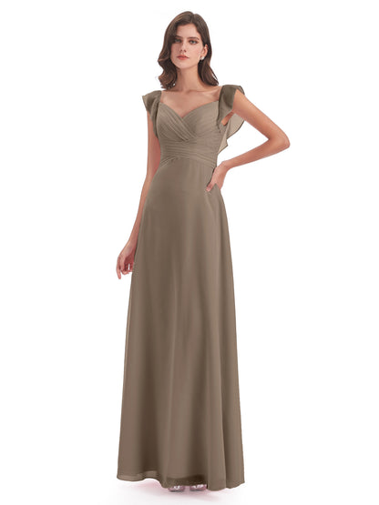 Courtney Sheath V-Neck Straps Chiffon Long Bridesmaid Dresses