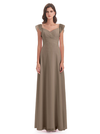 Courtney Sheath V-Neck Straps Chiffon Long Bridesmaid Dresses