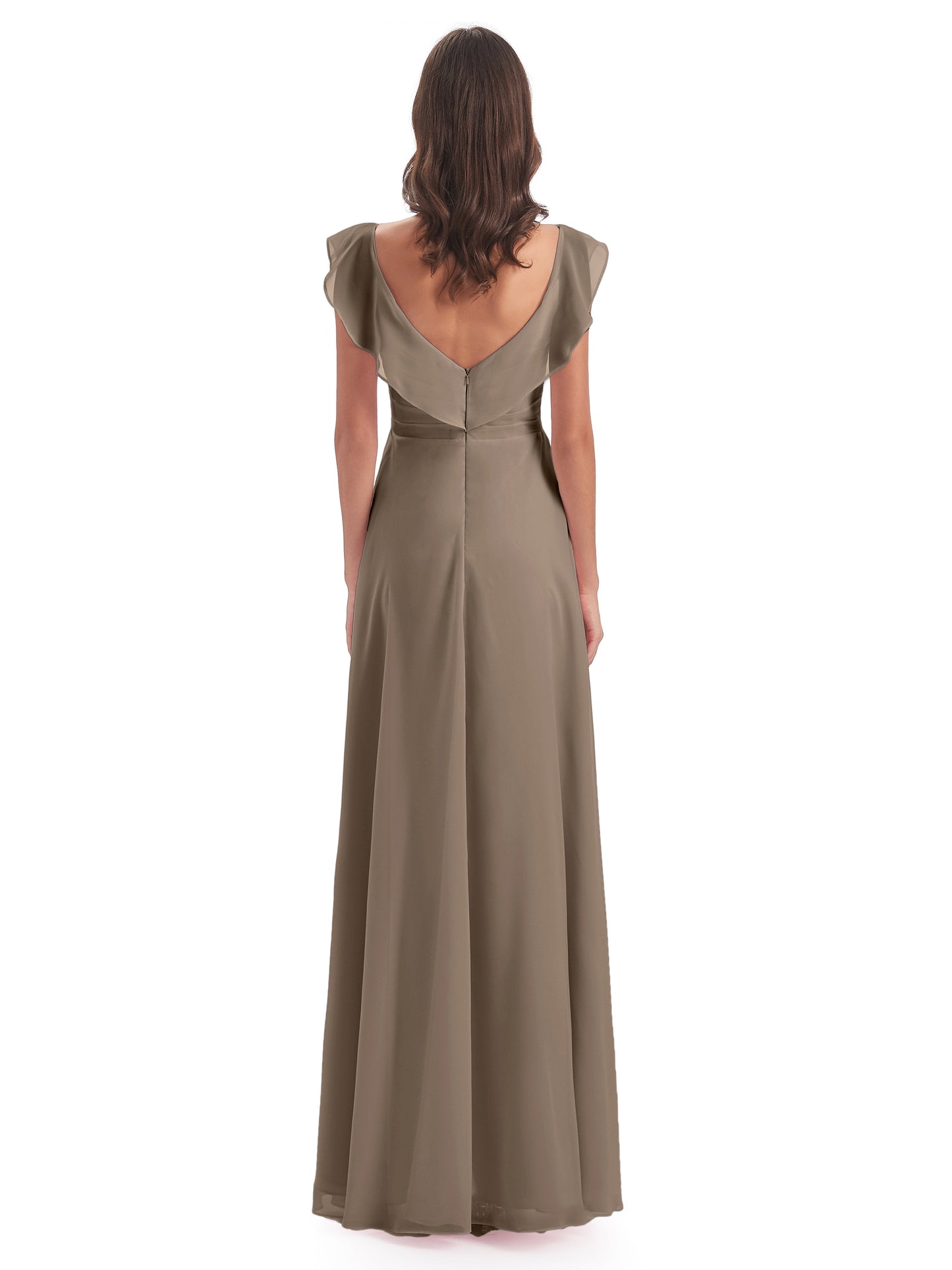 Courtney Sheath V-Neck Straps Chiffon Long Bridesmaid Dresses