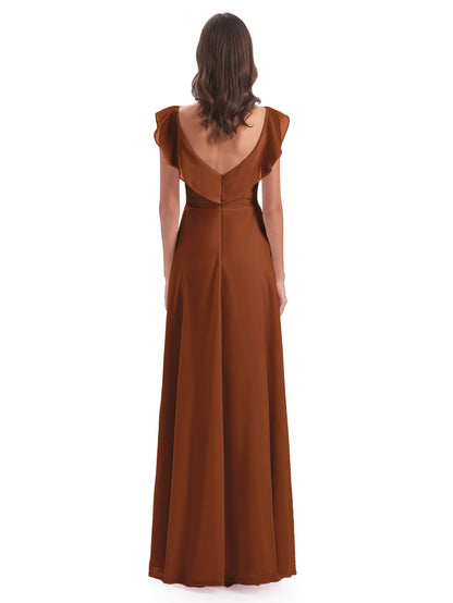 Courtney Sheath V-Neck Straps Chiffon Long Bridesmaid Dresses