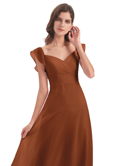 Courtney Sheath V-Neck Straps Chiffon Long Bridesmaid Dresses