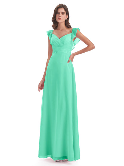 Courtney Sheath V-Neck Straps Chiffon Long Bridesmaid Dresses