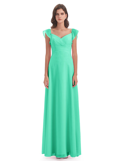 Courtney Sheath V-Neck Straps Chiffon Long Bridesmaid Dresses