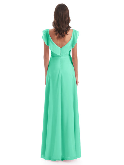 Courtney Sheath V-Neck Straps Chiffon Long Bridesmaid Dresses