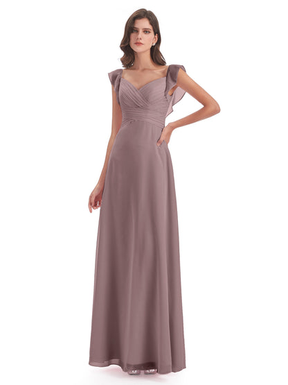 Courtney Sheath V-Neck Straps Chiffon Long Bridesmaid Dresses