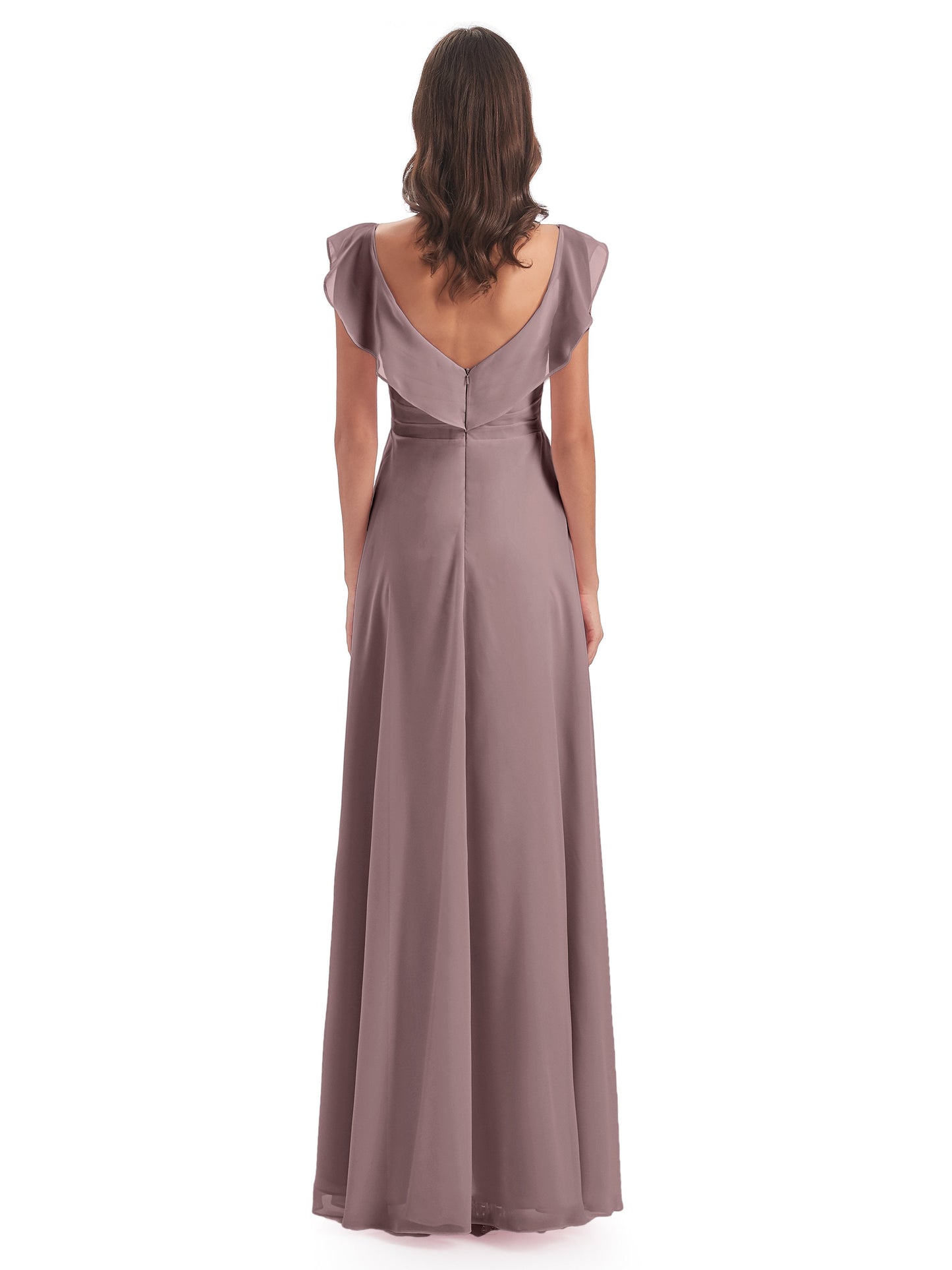 Courtney Sheath V-Neck Straps Chiffon Long Bridesmaid Dresses