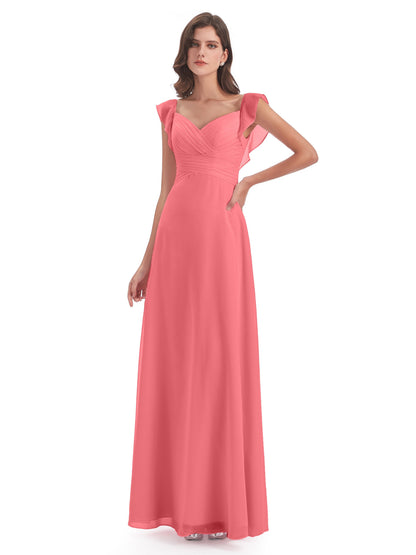 Courtney Sheath V-Neck Straps Chiffon Long Bridesmaid Dresses