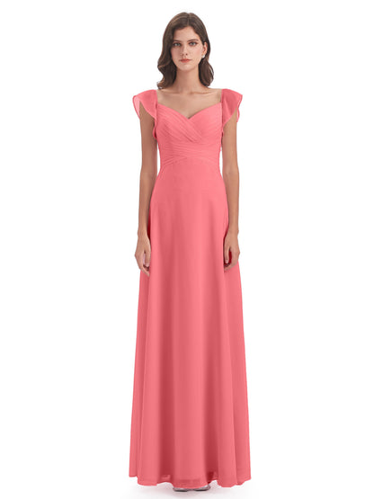 Courtney Sheath V-Neck Straps Chiffon Long Bridesmaid Dresses
