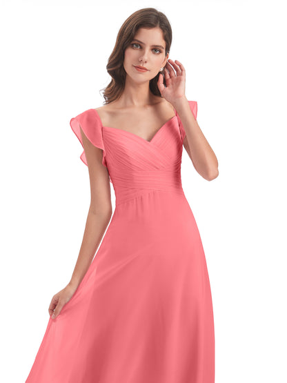 Courtney Sheath V-Neck Straps Chiffon Long Bridesmaid Dresses