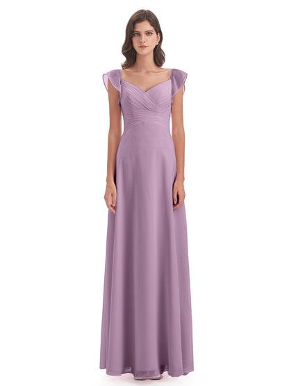 Courtney Sheath V-Neck Straps Chiffon Long Bridesmaid Dresses