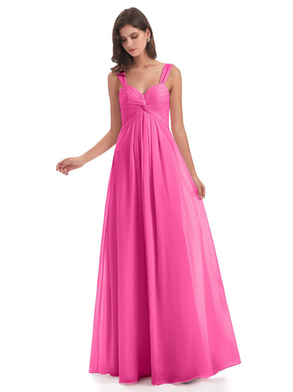Egypt A-Line Straps Chiffon Long Bridesmaid Dresses