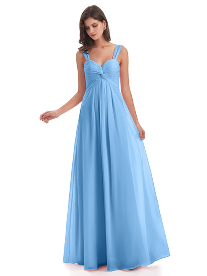 Egypt A-Line Straps Chiffon Long Bridesmaid Dresses