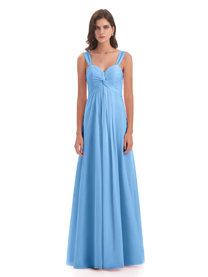 Egypt A-Line Straps Chiffon Long Bridesmaid Dresses