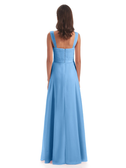 Egypt A-Line Straps Chiffon Long Bridesmaid Dresses