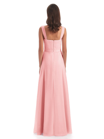 Egypt A-Line Straps Chiffon Long Bridesmaid Dresses