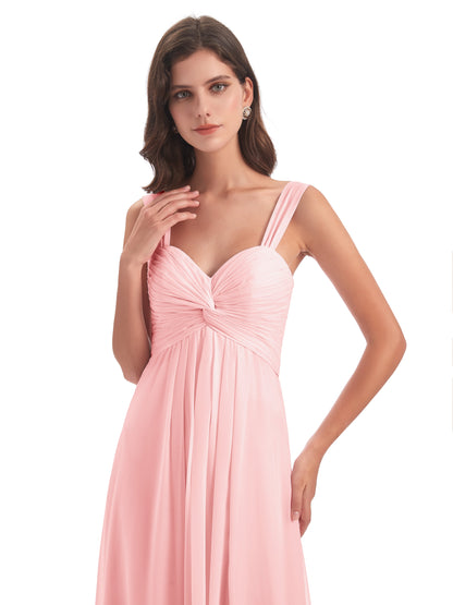 Egypt A-Line Straps Chiffon Long Bridesmaid Dresses
