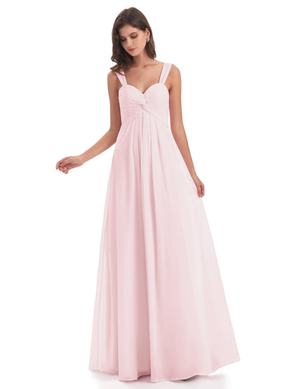 Egypt A-Line Straps Chiffon Long Bridesmaid Dresses