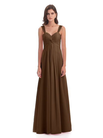 Egypt A-Line Straps Chiffon Long Bridesmaid Dresses