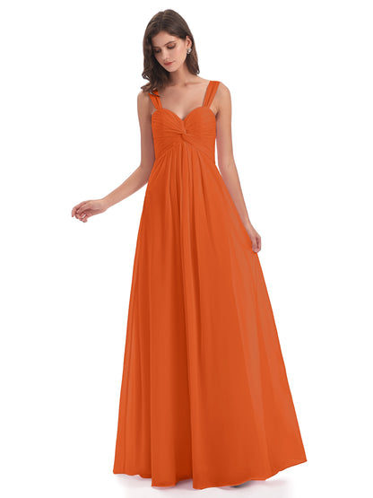 Egypt A-Line Straps Chiffon Long Bridesmaid Dresses