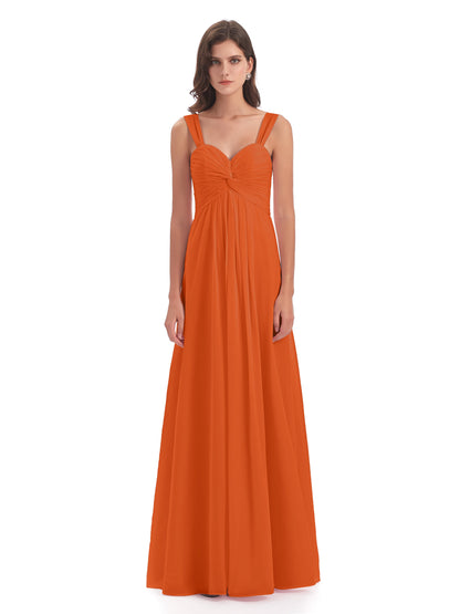 Egypt A-Line Straps Chiffon Long Bridesmaid Dresses