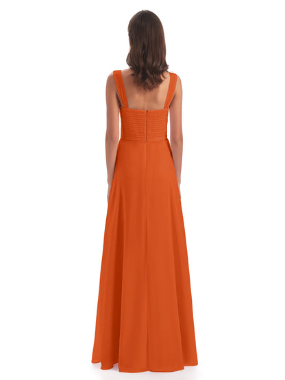 Egypt A-Line Straps Chiffon Long Bridesmaid Dresses