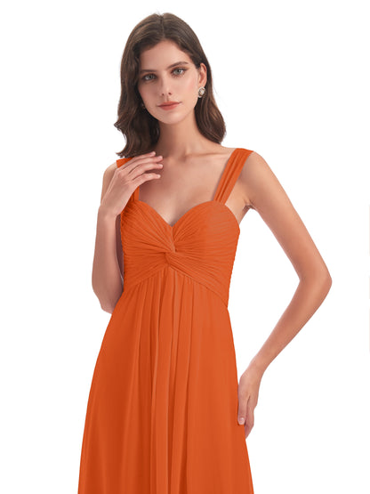 Egypt A-Line Straps Chiffon Long Bridesmaid Dresses