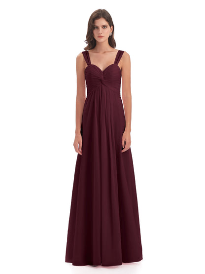 Egypt A-Line Straps Chiffon Long Bridesmaid Dresses