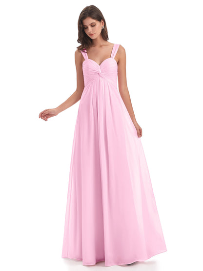 Egypt A-Line Straps Chiffon Long Bridesmaid Dresses