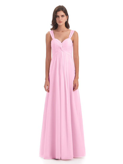 Egypt A-Line Straps Chiffon Long Bridesmaid Dresses
